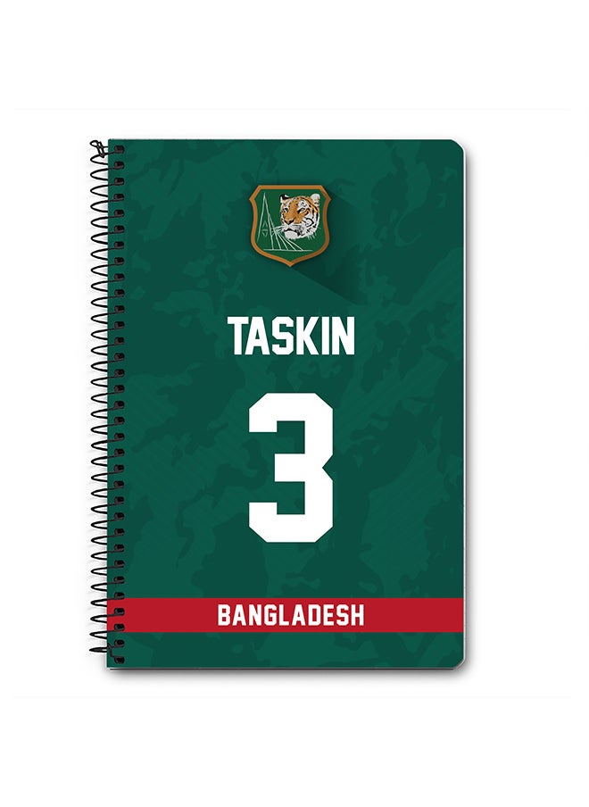 Designer A5 Spiral Notebook Memo Notepad Journal Player - Taskin Ahmed, Jersey Number -3 (With Logo)