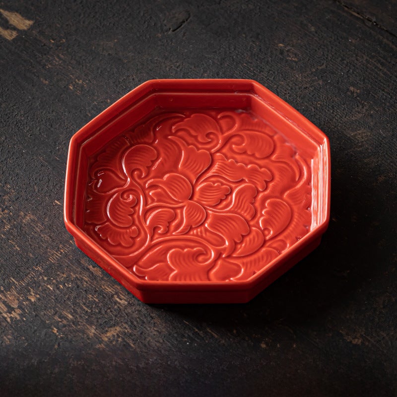 Vintage Ceramic Tea Tray Creative Lotus Snack PlateEight directions entangled twistling Lotus small dish [Chinese Red]] Eight directions entangled twistling Lotus small dish [Chinese Red]] 