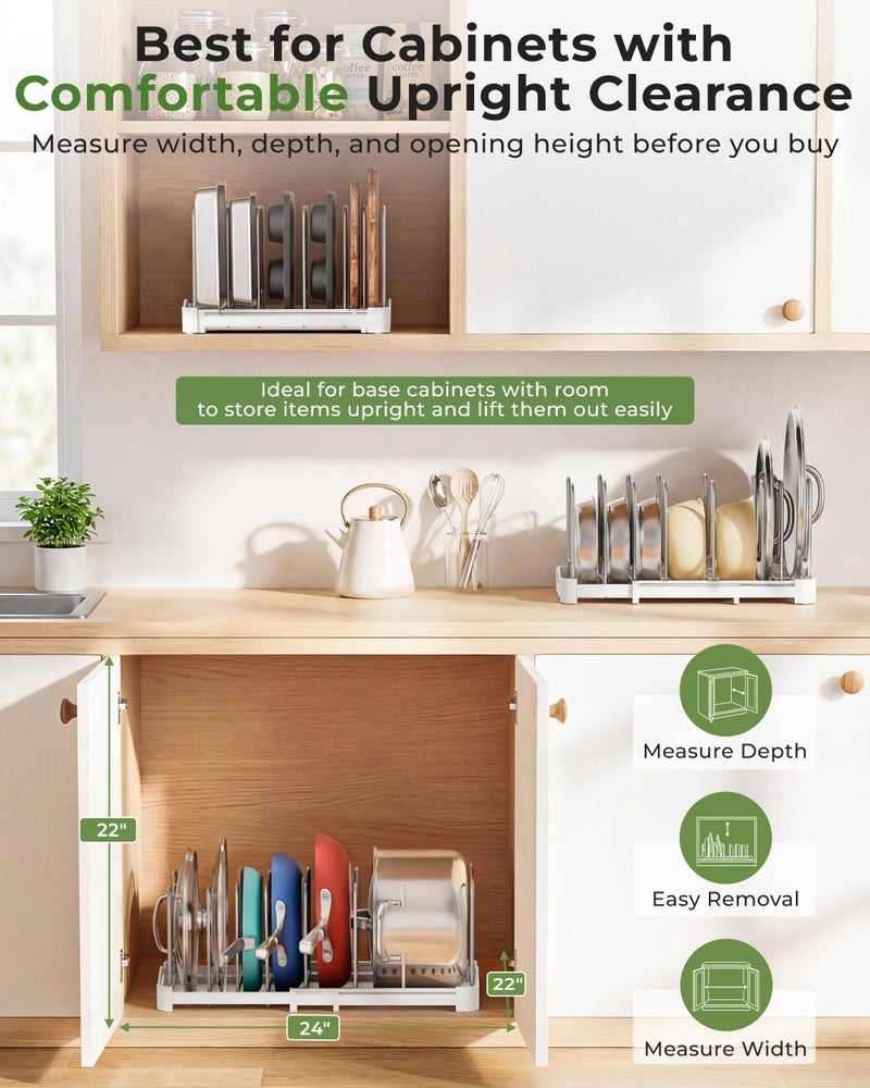 EVERIE Adjustable Bakeware Organizer Pot Lid Holder Rack for Pots, Cake Molds, Cutting Boards, Mats, Cookware, GS02SS, 7.7'' Deep by 12.6'' to 21.5'' Wide - Image 5