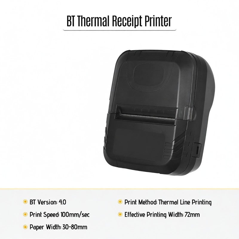 Portable Thermal Printer: Black, 2500mAh Rechargeable Battery, 100mm/Sec High-Speed Clear Printing - BT 4.0 & USB Connectivity, 80mm Thermal Paper, 50km Print Head Life for Restaurant, Retail, Parking - Image 3