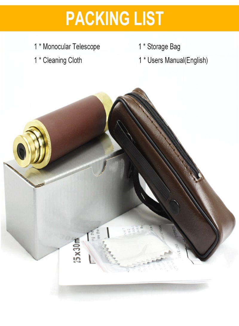 منظار أحادي الأنبوب عالي الدقة 25X، عدسة 30 مم، تلسكوب أحادي العين مع حقيبة تخزين جلدية للحفلات الموسيقية والمناسبات الرياضية والتخييم والمشي لمسافات طويلة ومراقبة الطيور - Image 2