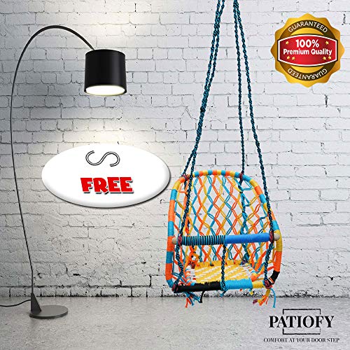 Patiofy Made in India Baby Cotton Hanging Swing Chair with Safety Handle for 1-5 Years/Indoor-Outdoor Baby Swing Chair/Baby Jhula/Baby Cradle Swing/Swing for Kids/Folding & Washable (Multi-Colour) - Image 3