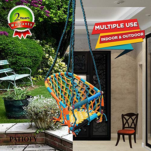 Patiofy Made in India Baby Cotton Hanging Swing Chair with Safety Handle for 1-5 Years/Indoor-Outdoor Baby Swing Chair/Baby Jhula/Baby Cradle Swing/Swing for Kids/Folding & Washable (Multi-Colour) - Image 2