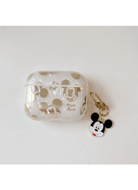 Suitable For AirPods 4 Headset Protective Cover Cartoon Shell Pattern For Apple1/2/3 Generation Pro2 Bluetooth Pendant Bracelet-Color:Shell Pattern + Cartoon Pendant-Mickey-Model:Airpods 4 (protective Case)