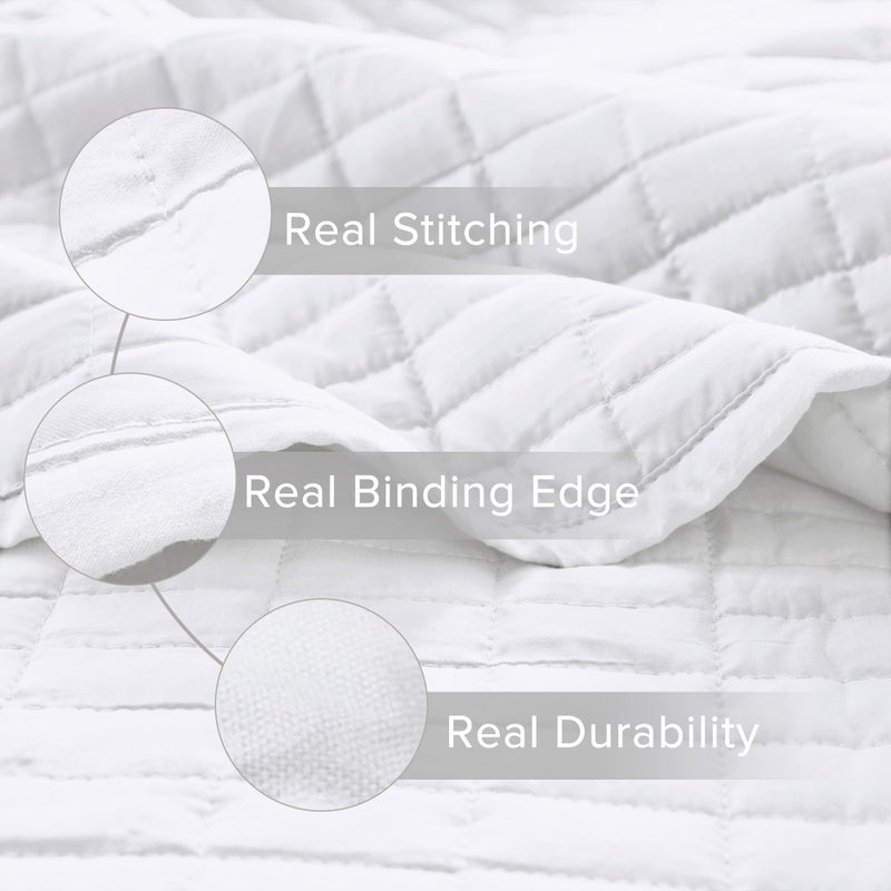 Comfort Spaces Kienna Quilt Set-Luxury Double Sided Stitching Design Summer Blanket, Lightweight, Soft, All Season Bedding Layer, Matching Sham, White, Coverlet Twin/Twin XL(66"x90") 2 Piece - Image 4