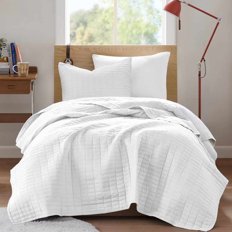 Comfort Spaces Kienna Quilt Set-Luxury Double Sided Stitching Design Summer Blanket, Lightweight, Soft, All Season Bedding Layer, Matching Sham, White, Coverlet Twin/Twin XL(66"x90") 2 Piece - Image 2