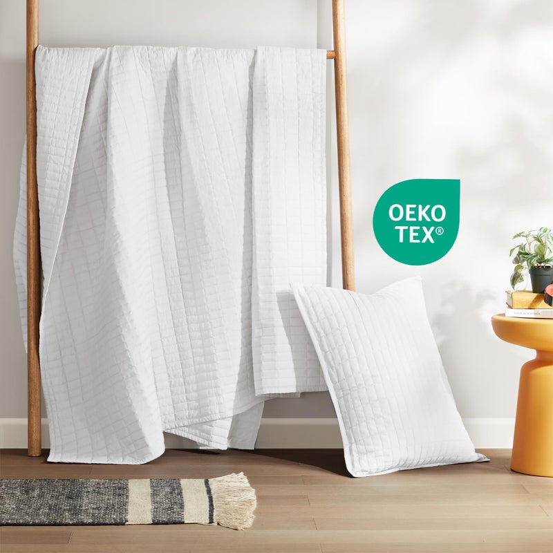 Comfort Spaces Kienna Quilt Set-Luxury Double Sided Stitching Design Summer Blanket, Lightweight, Soft, All Season Bedding Layer, Matching Sham, White, Coverlet Twin/Twin XL(66"x90") 2 Piece - Image 5