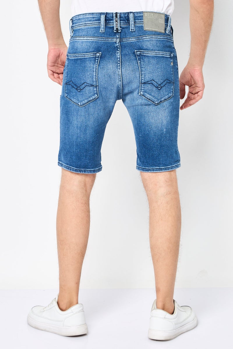 Replay Men Tapered Fit Washed Stretchable Denim Shorts, Blue - Image 2