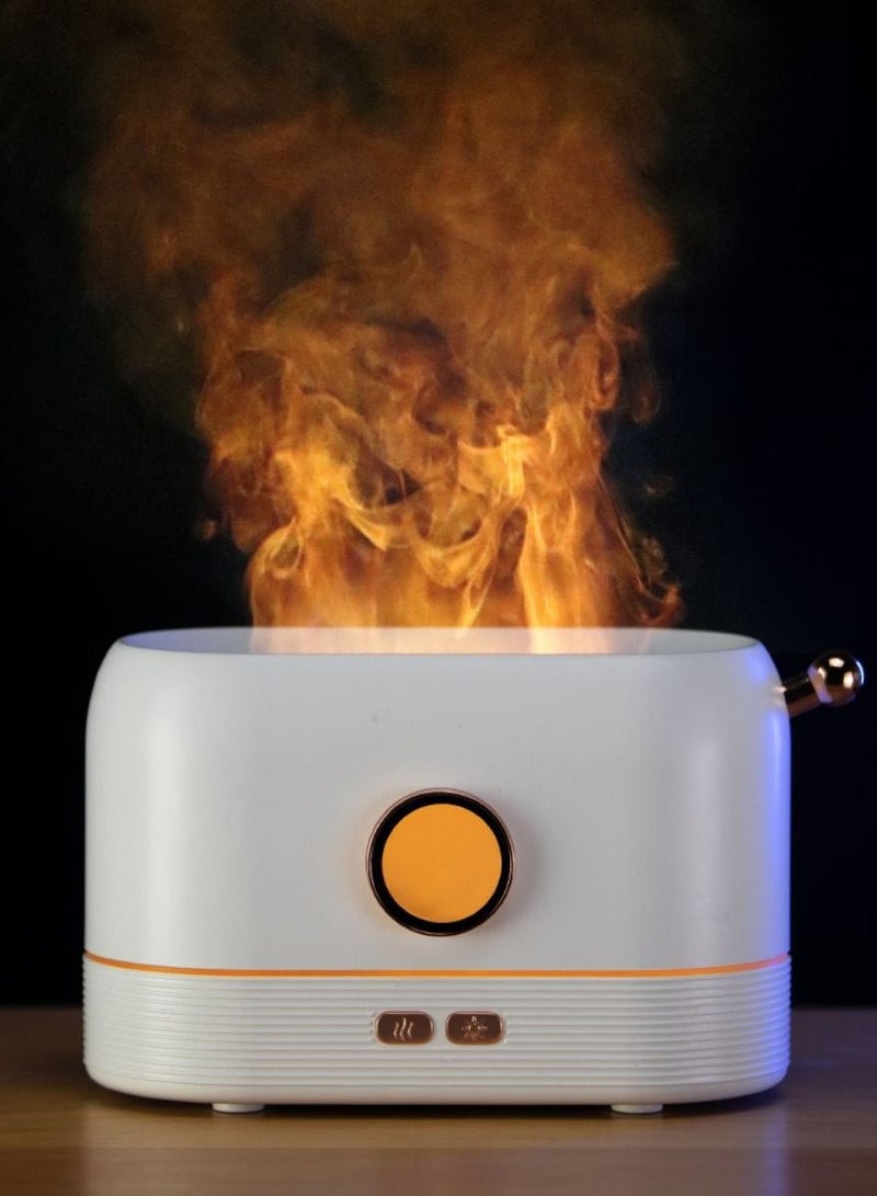 SYOSI Flame Humidifier Flame Essential Oil Diffuser with Smart Shut Off, 3D Flame Cool Mist Yoga SPA Perfect for Home Bedroom Office and Gifting for Friends and Family  200ml Ultrasonic Aroma | White - Image 1