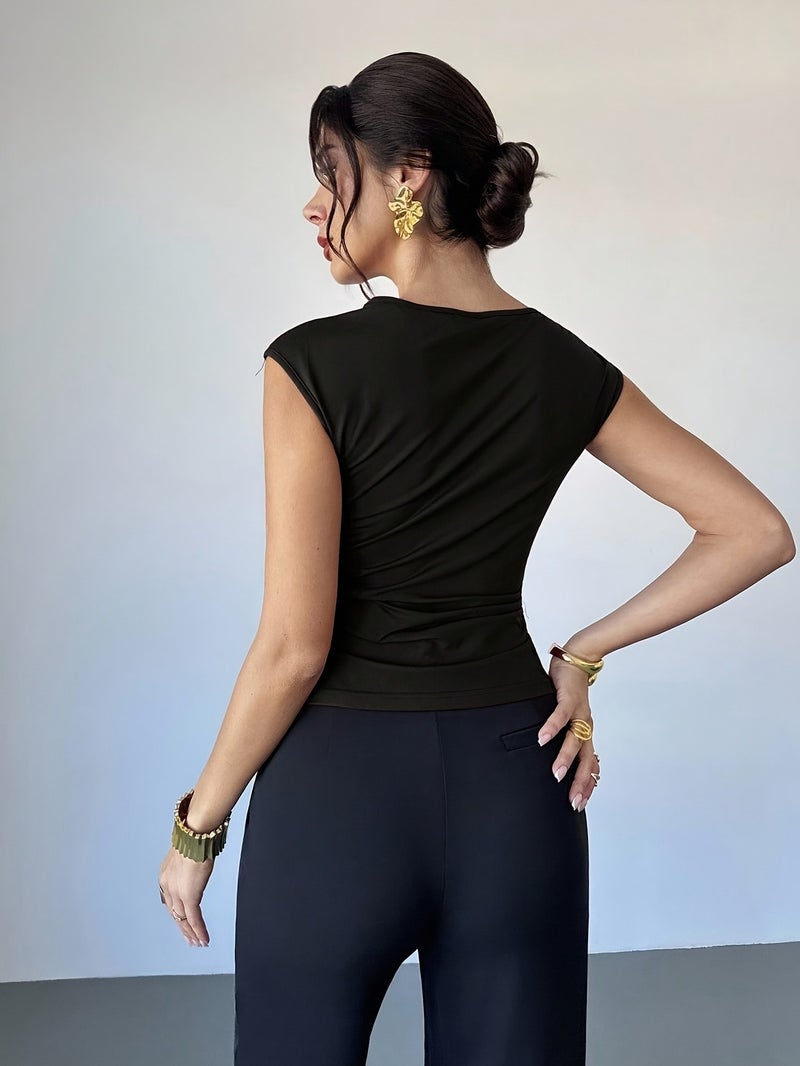 Women's Casual and Elegant Asymmetrical Shoulder T - Shirt with Metal Decoration, Model BK251224071 - Suitable for Outings, Parties, and Other Occasions \u002F Women's Autumn Apparel... - Image 2