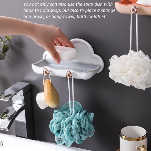 SHOPECOM حامل صابون بلاستيكي من شوبكوم حامل صابون لملحقات الحمام صينية صابون للاستحمام رف حائط تصريف منزلي صحن صابون مزدوج الطبقة مع خطاف معلق صندوق صابون مثبت على الحائط متعدد الألوان (1 قطعة) - Image 2
