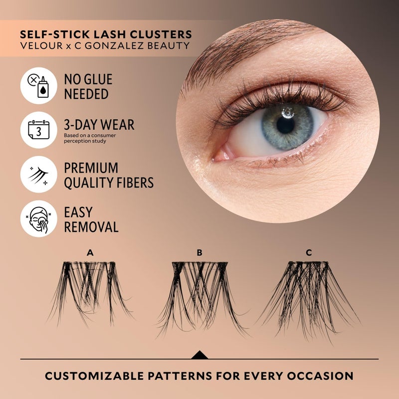 Velour x CGonzalez Beauty Self-Stick Lash Clusters, Self Adhesive Eyelashes, 18 Eyelash Clusters - Image 2