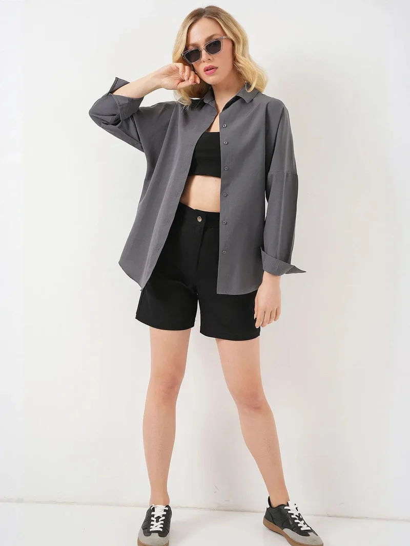 بيغ دارت قميص بأزرار بأكمام طويلة كبير الحجم من