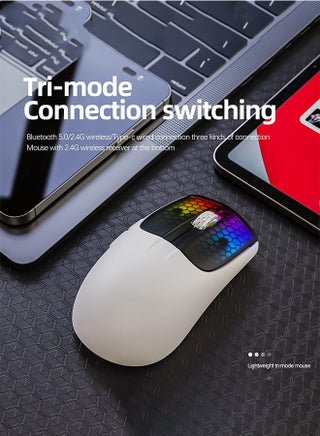 ماوس قيمنق لاسلكي X5 بثلاثة أوضاع BT 5.1/2.4Ghz/USB-C، خفيف الوزن 49 جرام، مستشعر بصريPixArt3212، بطارية قابلة لإعادة الشحن، فأرة Honeycomb LED RGB لأجهزة الكمبيوتر/الأجهزة اللوحية/سطح المكتب/المكتب/الألعاب - view 4