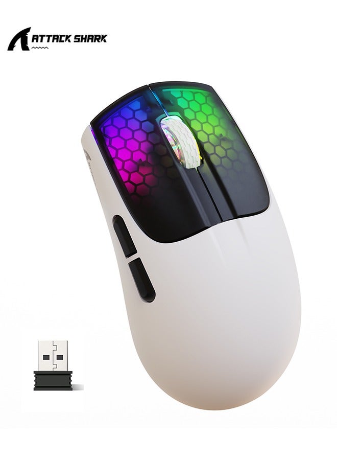 X5 Wireless Gaming Mouse with Tri-Modes BT 5.1/2.4Ghz/USB-C,Lightweight 49g,PixArt3212 Optical Sensor,Rechargeable Battery,RGB LED Honeycomb Mice for PC/Tablet/Desktop/Office/Games