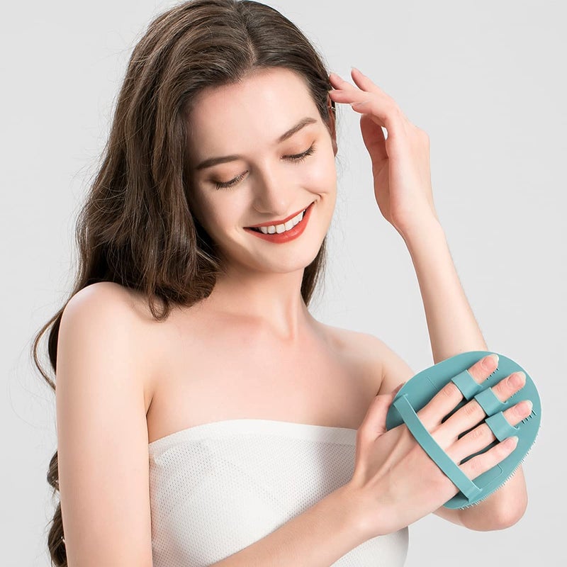 HOMMIESAFE 1 Pack Soft Silicone Shower Brush Body Wash Bath Exfoliating Skin Massage Scrubber, Dry Skin Brushing Glove Loofah, Fit for Sensitive and All Kinds of Skin(Eucalyptus Green) - Image 2