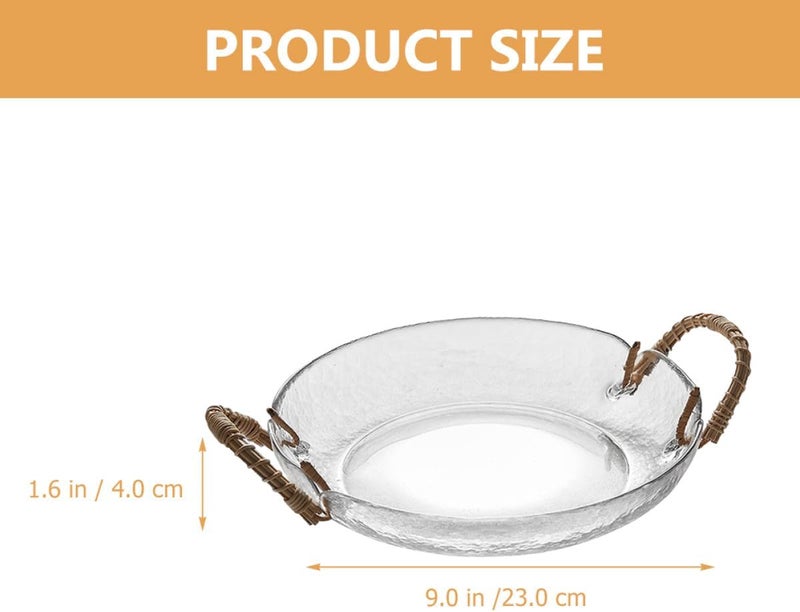 UKCOCO Glass Fruit Bowl with Rattan Handle Vintage Style Snack and Fruit Serving Tray for Kitchen and Living Room Use - Image 2