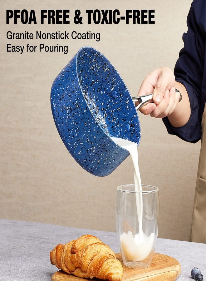 HLAFRG طقم أواني طهي غير لاصقة من HLAFRG - طقم أواني سعة 1 كوارت و 2 كوارت مع غطاء - طقم أواني متعددة الأغراض للاستخدام في المطبخ المنزلي أو المطعم (لون الجرانيت الأزرق) - Image 2