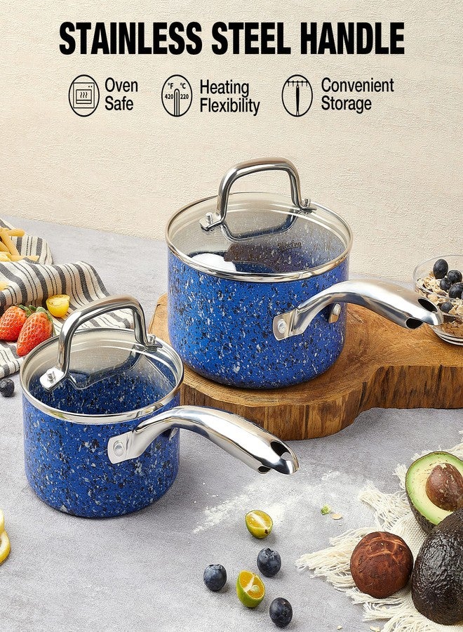 HLAFRG طقم أواني طهي غير لاصقة من HLAFRG - طقم أواني سعة 1 كوارت و 2 كوارت مع غطاء - طقم أواني متعددة الأغراض للاستخدام في المطبخ المنزلي أو المطعم (لون الجرانيت الأزرق) - Image 5