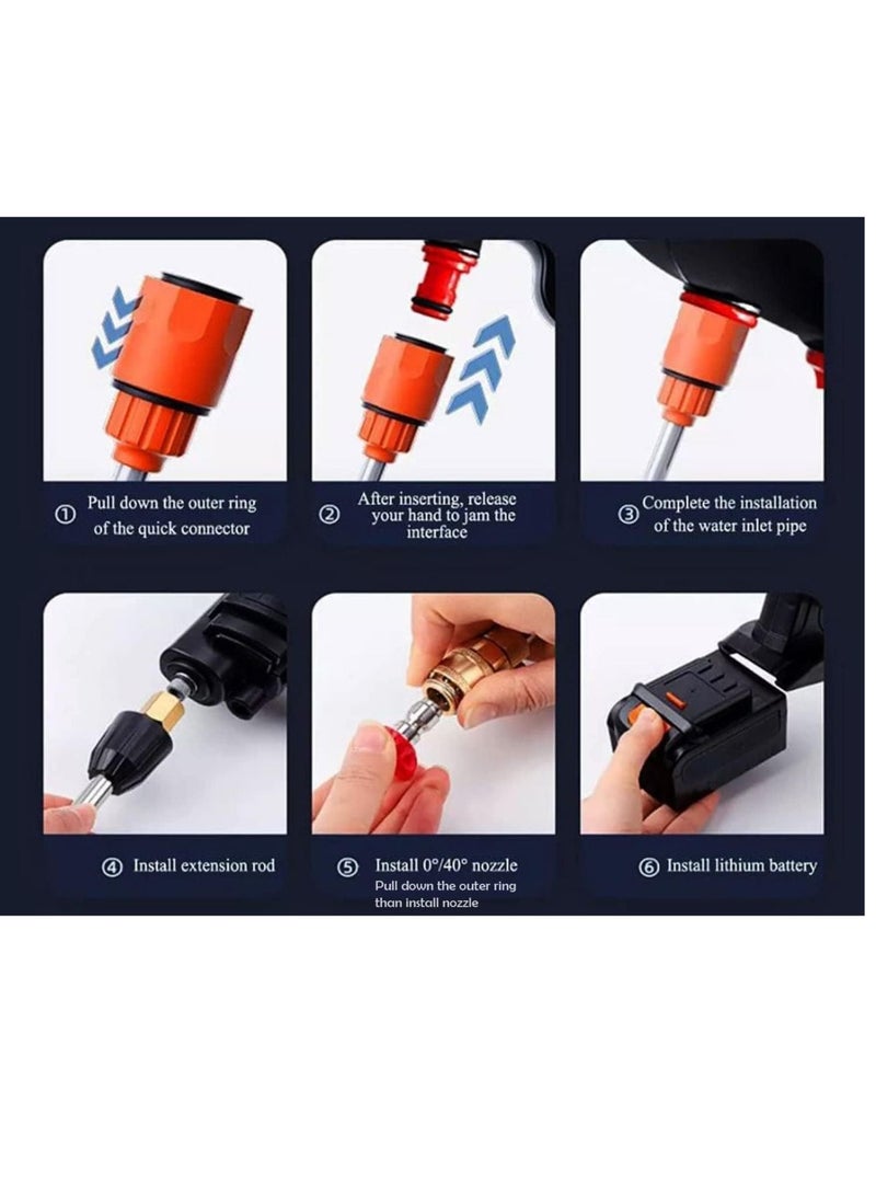 Generic Cordless 48V Electric High Pressure Car Washer Manual Rechargeable Car Washing Machine with Adjustable 3-in-1 Nozzle and Hose Pipe for Washing Cars Watering Flowers Cleaning Floors  - Image 4