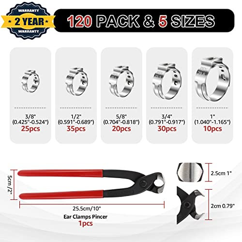 Hydencamm 120PCS 5 Sizes PEX Clamps Kit with Plier, 1/2'', 3/4'', 3/8”, 5/8'', 1'', Premium 304 Stainless Steel Cinch Crimp Rings, PEX Tool Kit Assortment for PEX Tubing Pipe Fitting Connections By Hydencamm - Image 2