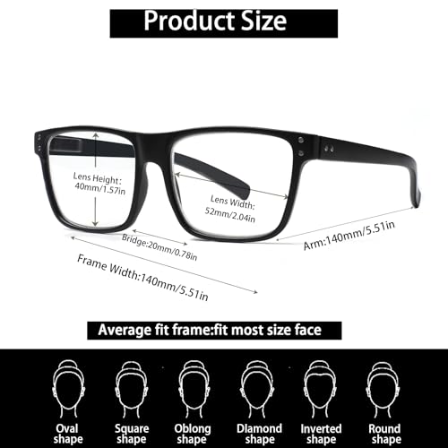 Kerecsen 5 Pack Oversized Reading Glasses Blue Light Blocking Square Large Frame Readers for Men and Women (5 Black, 1.75, x) - Image 2