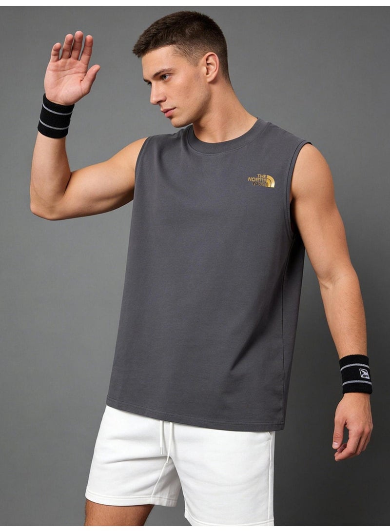 THE NORTH FACE North sleeveless vest T-shirt gold logo printing loose version-cotton round neck-the same for men and women - Image 3