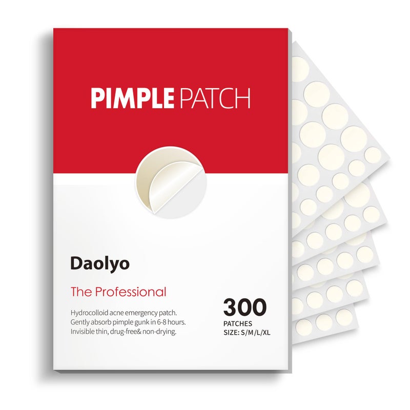 Daolyo Pimple Patches for Face, 4 Size 300 Counts Acne Patches, Hydrocolloid Patches for Covering Zits and Blemishes, Spot Stickers with Salicylic Acid, Tea Tree Oil & Calendula Oil - Image 1