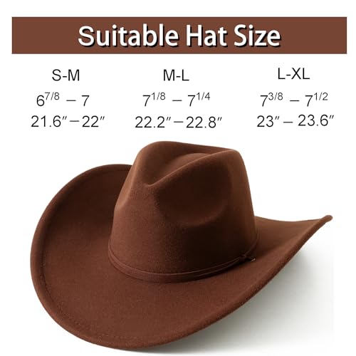 Lanzom Women Men Retro Felt Wide Brim Western Cowboy Cowgirl Hat Dress Up Hat with Wind Lanyard (Coffee,Medium-Large) - Image 2
