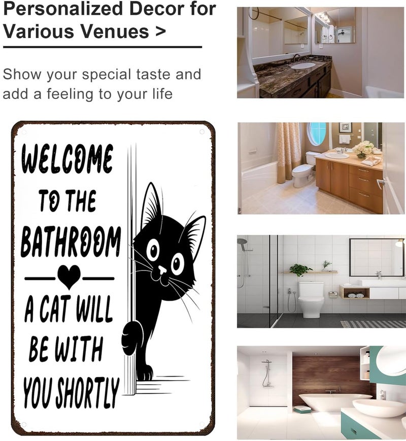 Funnysign Cat Lovers Gifts Welcome To The Bathroom A Cat Will Be with You Tin Sign for Bathroom Toilet Decor 8 X 12 Inch(3996) - Image 3