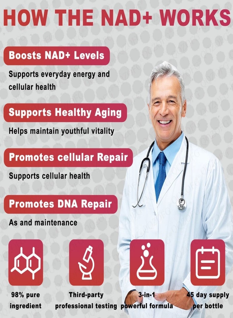 NAD 1000MG High-Potency NAD+ Liquid Supplement, Nicotinamide Riboside & Resveratrol with PQQ, Boosts Cellular Energy, Concentration& Healthy Aging - 1 Pc  - Image 3