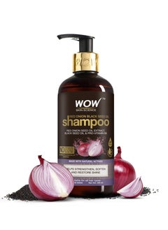 WOW WOW Skin Science Red Onion Black Seed Oil Shampoo with Red Onion Seed Oil Extract Black Seed Oil and Pro-Vitamin B5 Controls Hair fall Sulphate and Paraben Free For Men and Women - 300ml  - Image 1