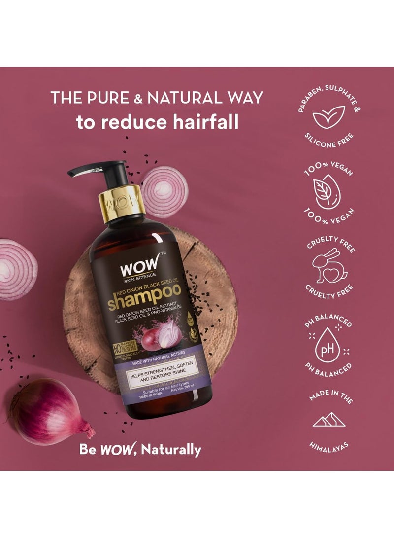 WOW Skin Science Red Onion Black Seed Oil Shampoo with Red Onion Seed Oil Extract Black Seed Oil and Pro-Vitamin B5 Controls Hair fall Sulphate and Paraben Free For Men and Women - 300ml - Image 2