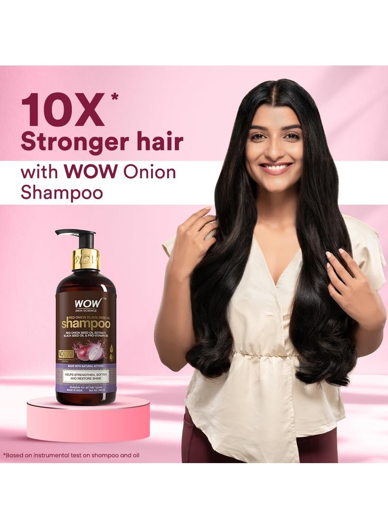 WOW Skin Science Red Onion Black Seed Oil Shampoo with Red Onion Seed Oil Extract Black Seed Oil and Pro-Vitamin B5 Controls Hair fall Sulphate and Paraben Free For Men and Women - 300ml - Image 3