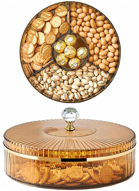 10 Inch Split Serving Tray with Lid - Snack Box Deli Container for Parties, Entertaining, Picnics - Portable Snack Platter Organize Candy, Fruit, Nuts, Snacks (Gold)