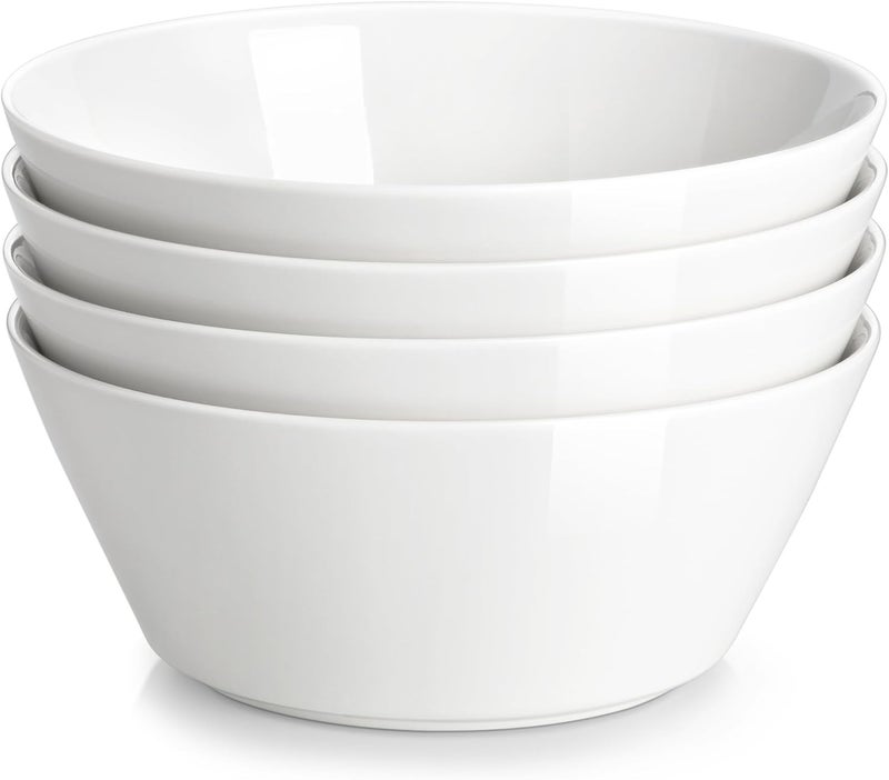 MALACASA 35 OZ Soup Bowls, White Porcelain Bowls Set of 4, Deep Bowls for Kitchen, Large Ceramic Bowls for Soup, Cereal, Salad, Ramen and Fruit, Dishwasher & Microwave Safe, Series Regular - Image 1