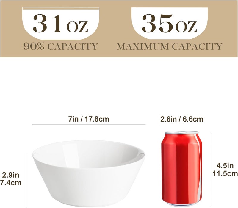 MALACASA 35 OZ Soup Bowls, White Porcelain Bowls Set of 4, Deep Bowls for Kitchen, Large Ceramic Bowls for Soup, Cereal, Salad, Ramen and Fruit, Dishwasher & Microwave Safe, Series Regular - Image 2