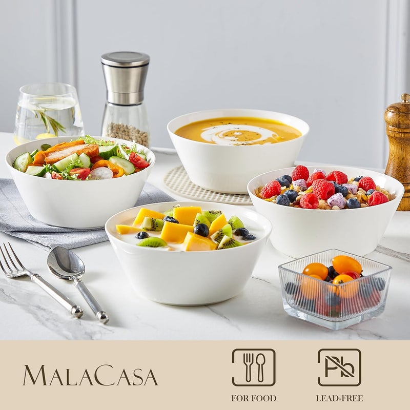 MALACASA 35 OZ Soup Bowls, White Porcelain Bowls Set of 4, Deep Bowls for Kitchen, Large Ceramic Bowls for Soup, Cereal, Salad, Ramen and Fruit, Dishwasher & Microwave Safe, Series Regular - Image 3