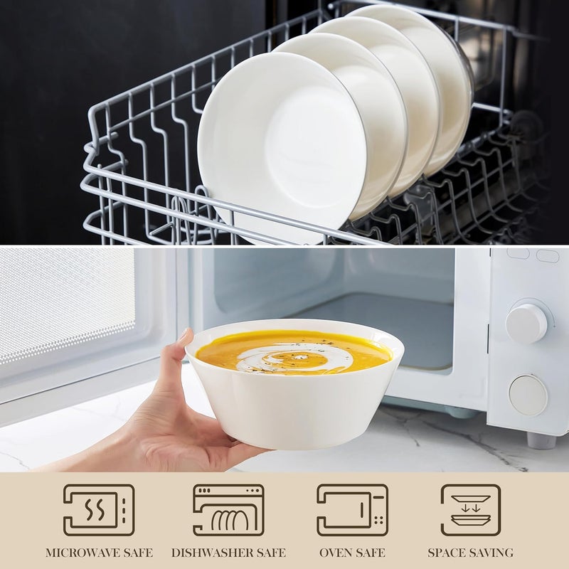 MALACASA 35 OZ Soup Bowls, White Porcelain Bowls Set of 4, Deep Bowls for Kitchen, Large Ceramic Bowls for Soup, Cereal, Salad, Ramen and Fruit, Dishwasher & Microwave Safe, Series Regular - Image 4