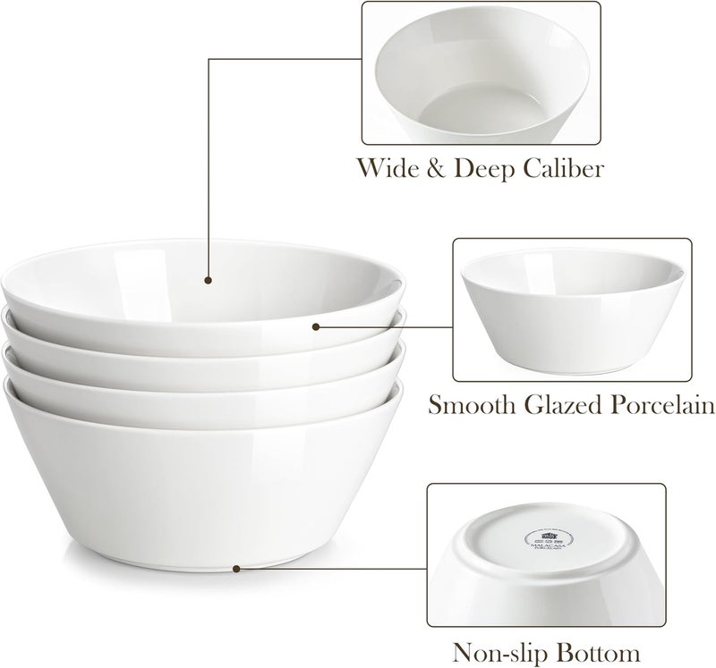 MALACASA 35 OZ Soup Bowls, White Porcelain Bowls Set of 4, Deep Bowls for Kitchen, Large Ceramic Bowls for Soup, Cereal, Salad, Ramen and Fruit, Dishwasher & Microwave Safe, Series Regular - Image 5