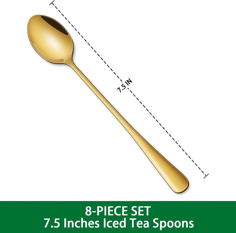 Dehov Gold 7.5 Inch Gold Iced Tea Spoons,Set Of 8 Stainless Steel Long Coffee Spoons,Long Handle Stirring Spoon For Dessert,Coctails,Ice Cream,Milk,Iced Teaspoons For Bar - Image 3