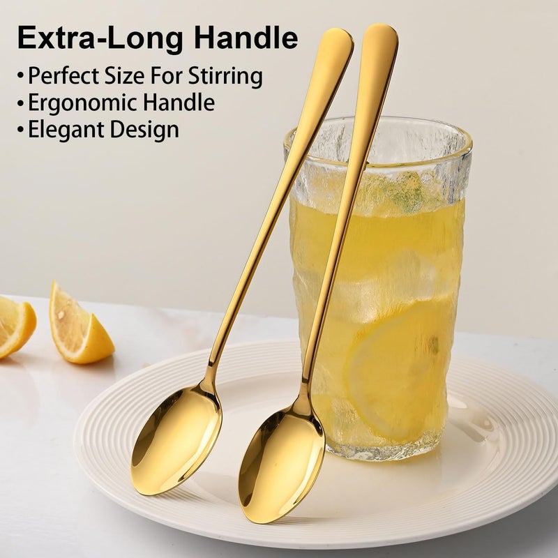 Dehov Gold 7.5 Inch Gold Iced Tea Spoons,Set Of 8 Stainless Steel Long Coffee Spoons,Long Handle Stirring Spoon For Dessert,Coctails,Ice Cream,Milk,Iced Teaspoons For Bar - Image 4