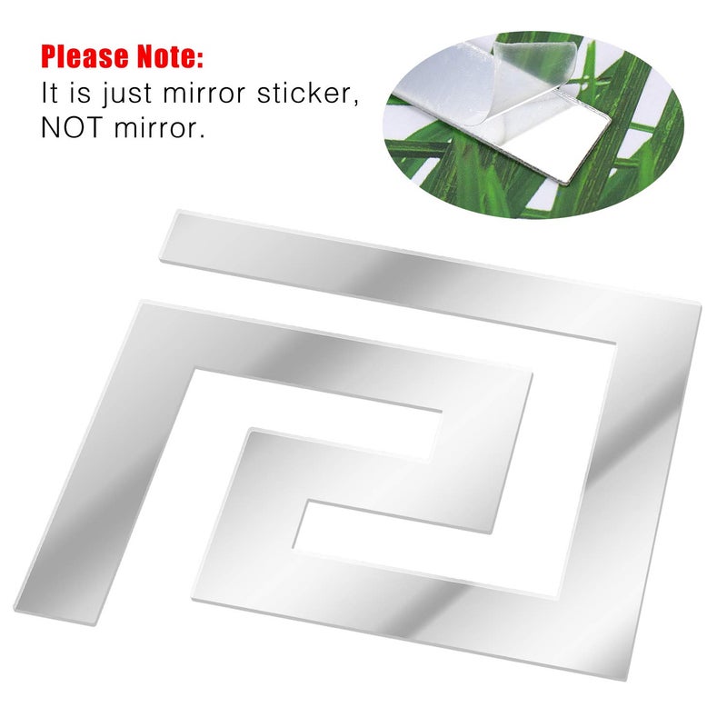 SelfTek 48Pcs Acrylic Mirror Wall Stickers Mirror Decals Peel and Stick Mirror Tiles Border DIY Adhesive Wall Decor Stickers for Living Room Home Background Decor (Silver) - Image 3