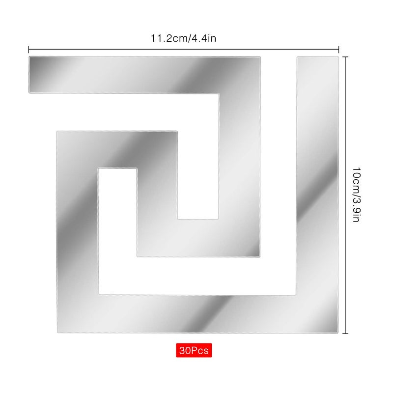 SelfTek 48Pcs Acrylic Mirror Wall Stickers Mirror Decals Peel and Stick Mirror Tiles Border DIY Adhesive Wall Decor Stickers for Living Room Home Background Decor (Silver) - Image 2