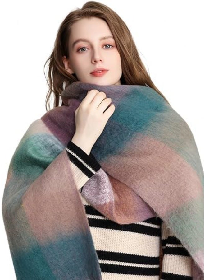 HZYH Women's Big Coloured Checked Scarf, Winter Warm Wrap Scarf - Image 5