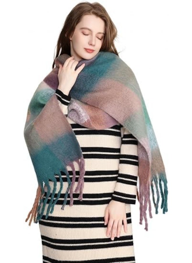 HZYH Women's Big Coloured Checked Scarf, Winter Warm Wrap Scarf - Image 4