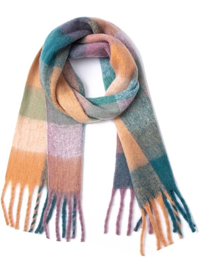 HZYH Women's Big Coloured Checked Scarf, Winter Warm Wrap Scarf - Image 1