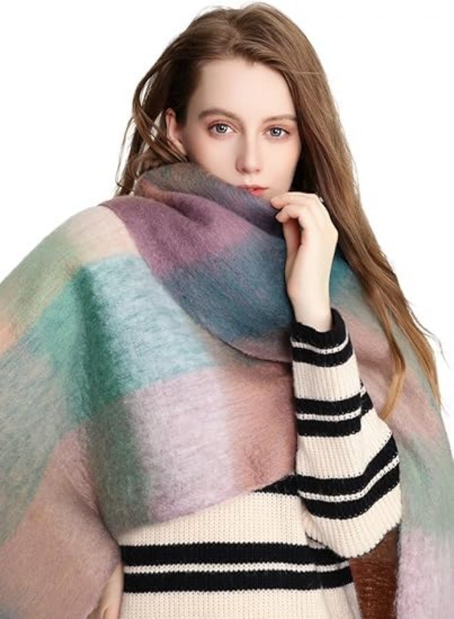 HZYH Women's Big Coloured Checked Scarf, Winter Warm Wrap Scarf - Image 3