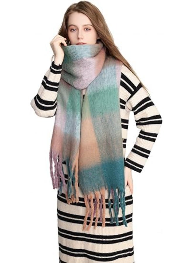 HZYH Women's Big Coloured Checked Scarf, Winter Warm Wrap Scarf - Image 2