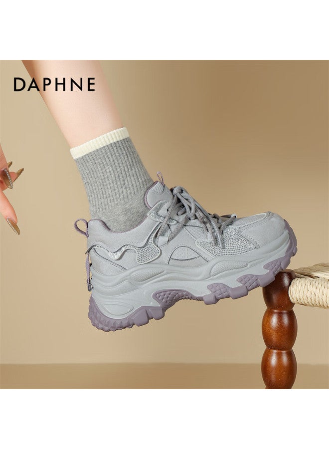 Daphne Women's Autumn Winter New Thick Sole Height Increasing Casual Dad Sneakers Sports Shoes Purple Size 37 - Image 2